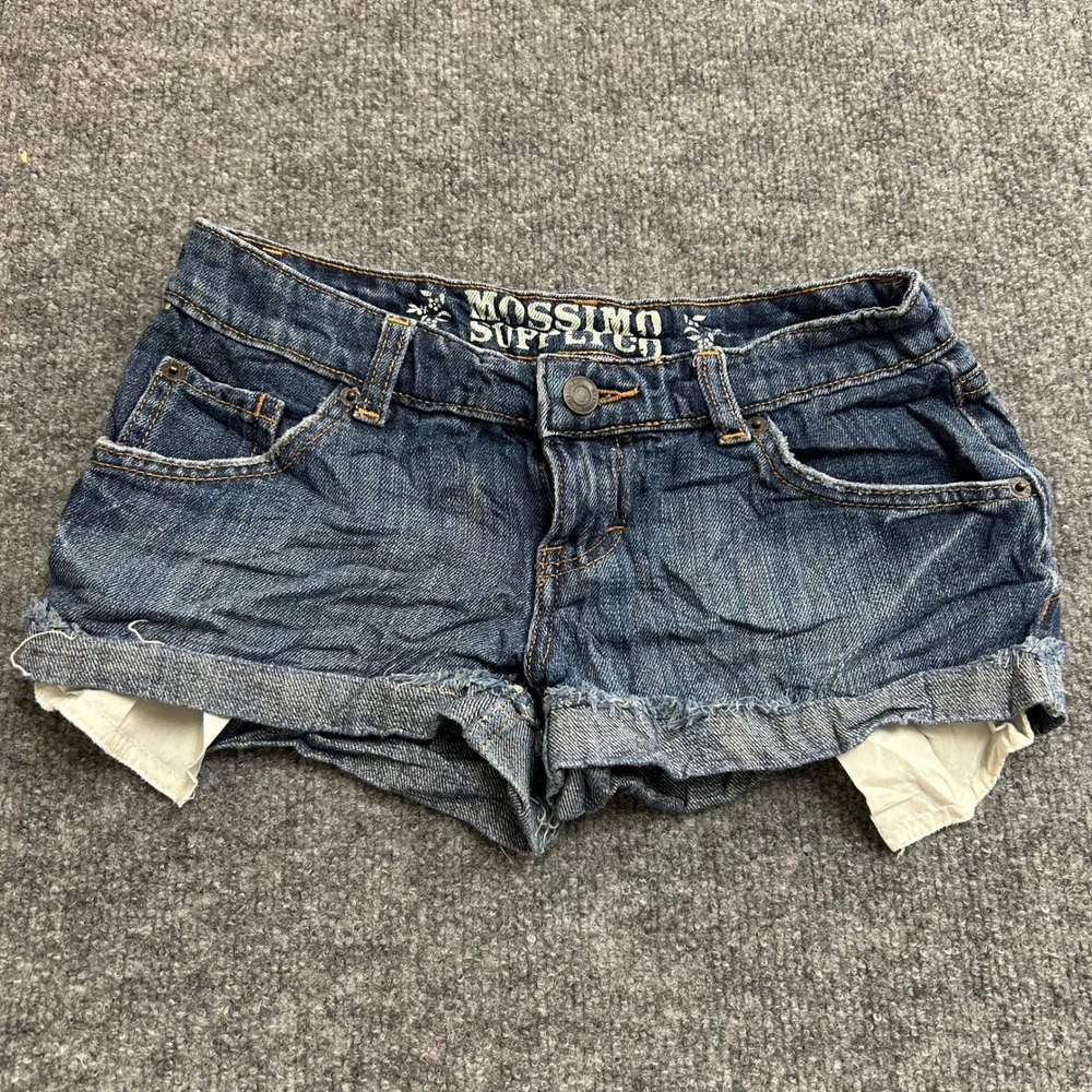 Mossimo Denim Shorts Womens Size 1 Blue Low Rise Raw Hem Cotton Casual Summer